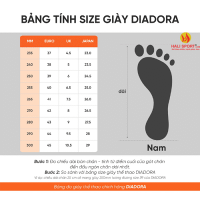 Bảng size giày chạy bộ Diadora nam