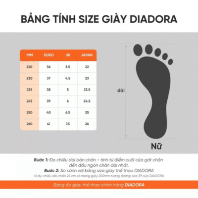 Bảng size giày chạy bộ Diadora nữ