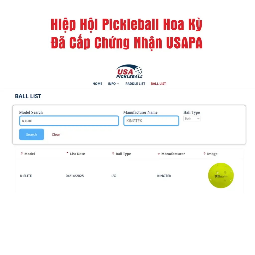 Chứng nhận Bóng Pickleball Chuẩn Thi Đấu Kingtek K-Elite Chứng Nhận USAPA Chứng nhận Bóng Pickleball Chuẩn Thi Đấu Kingtek K-Elite Chứng Nhận USAPA