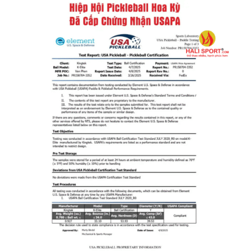 Chứng nhận Hộp 3 Bóng Pickleball Chuẩn Thi Đấu Kingtek K-Elite Chứng Nhận USAPA Chính Hãng